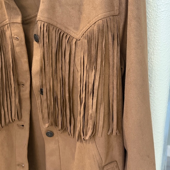 We The Free by free people Fringe Out Vegan Suede Jacket Sz XS Brown Tan - Picture 11 of 16